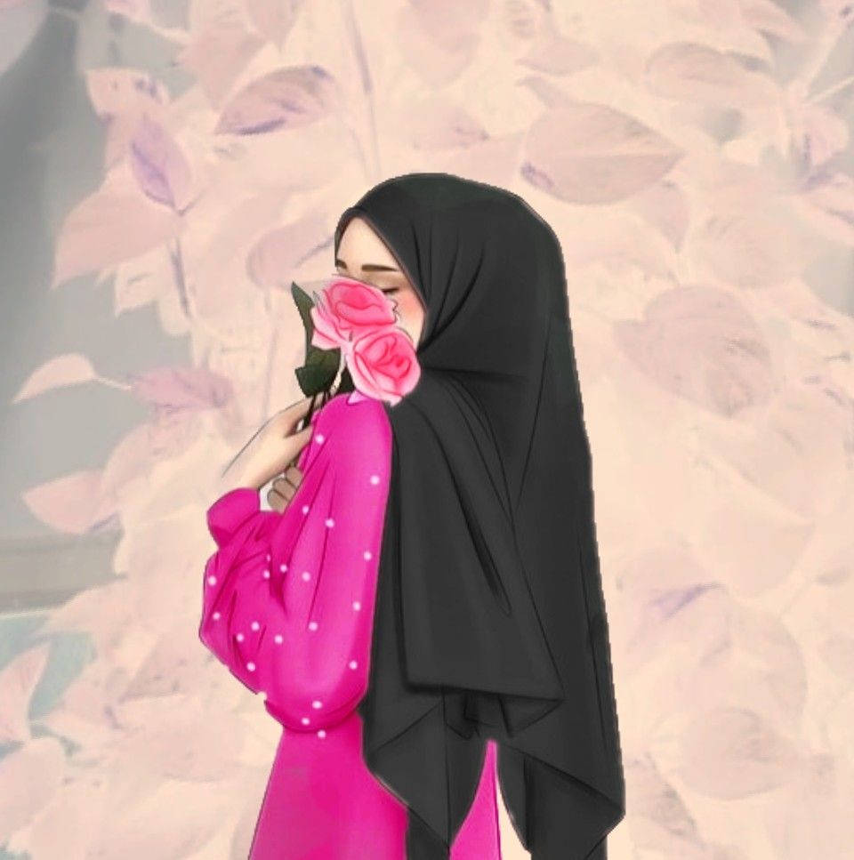 Hijabtecknad Rosa Ros Wallpaper