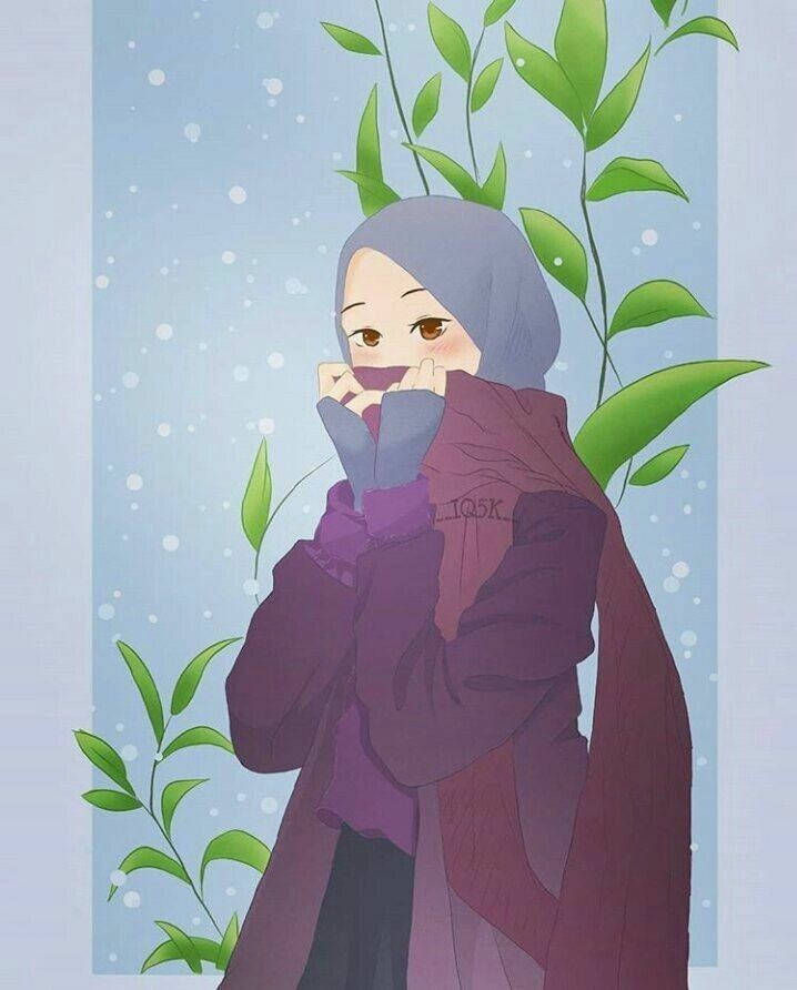 Hijab tegneserie Genert Pige med et Sabye Smil Wallpaper