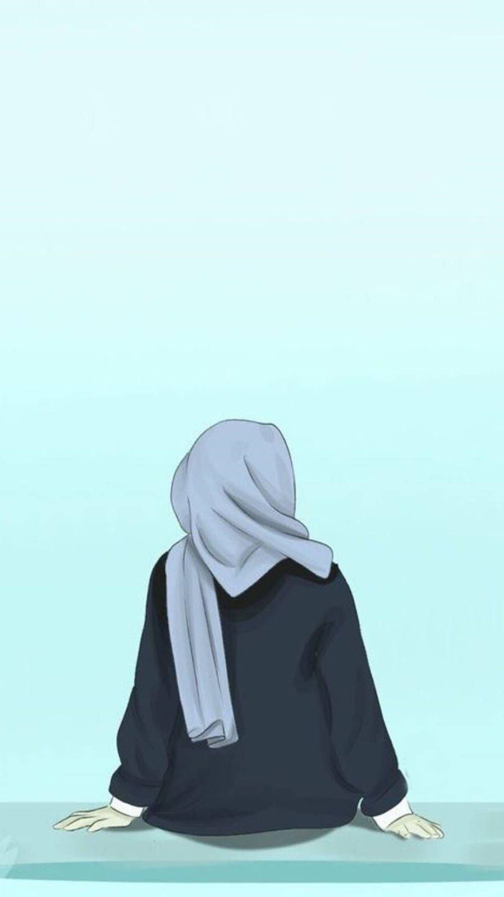 Hijab Girl Blue Digital Illustration Wallpaper