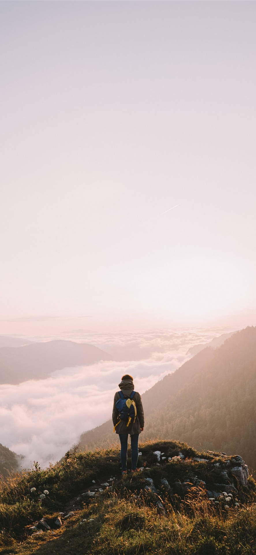 Hiker On A Mountain Iphone 2021 Wallpaper