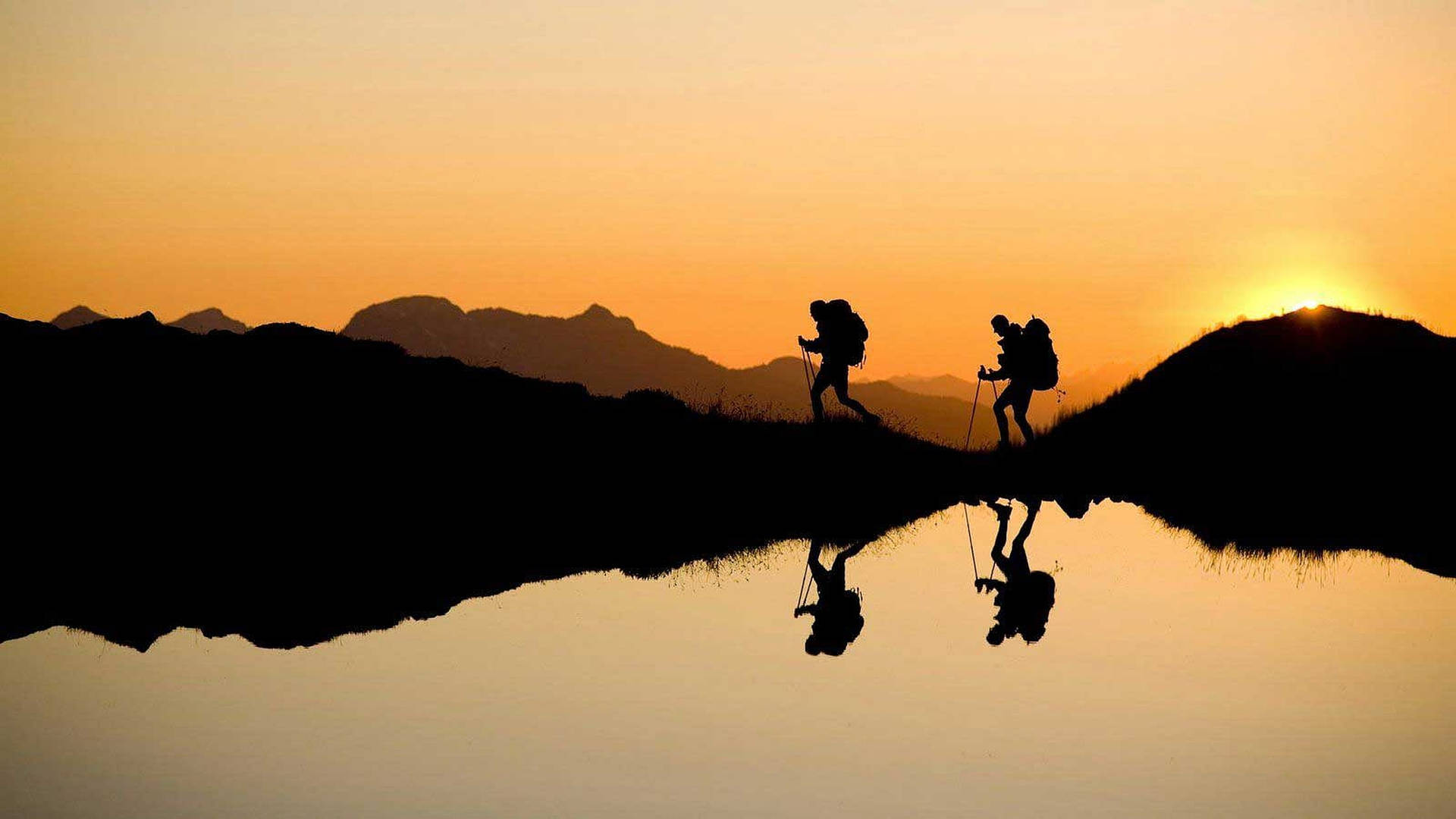 Hiking Silhouette Reflection Wallpaper