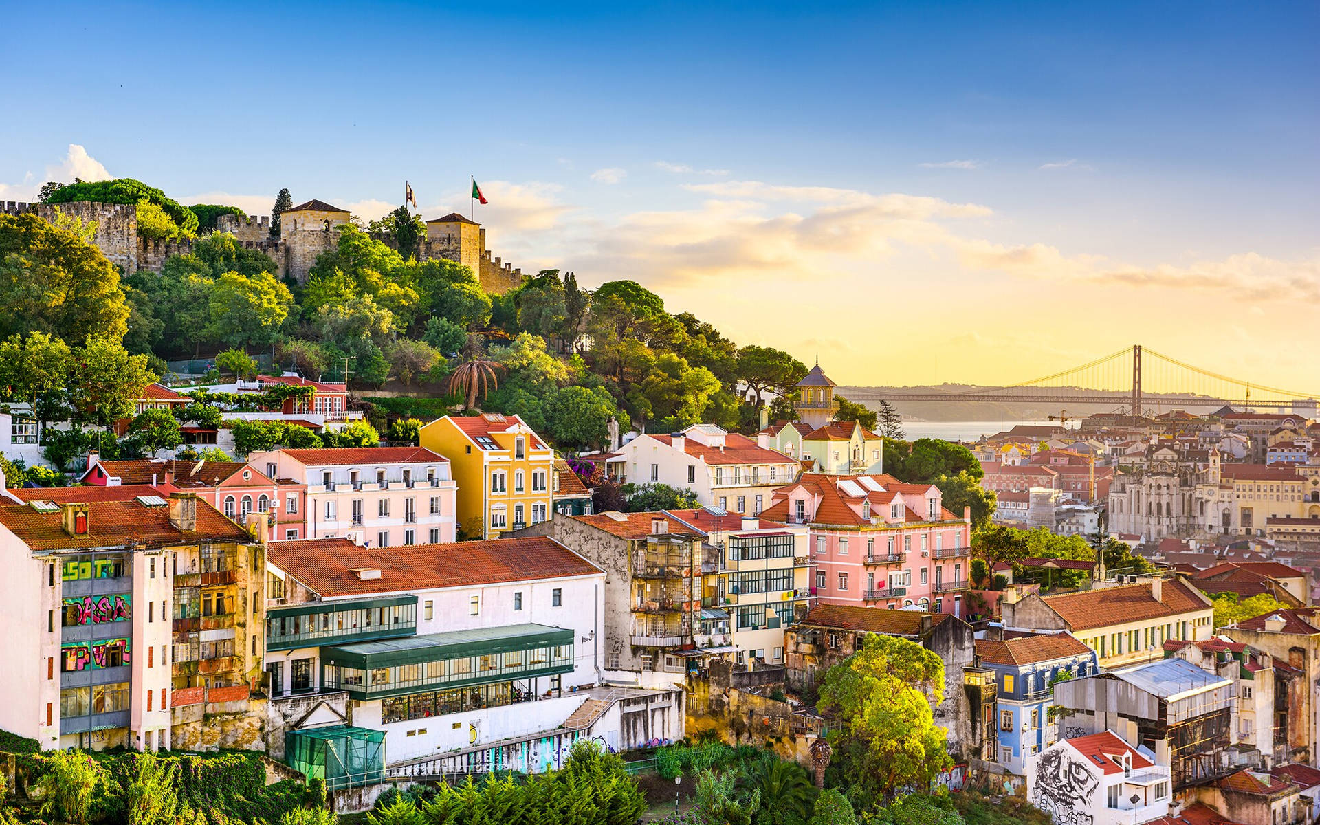 Hill Of Trees And Homes Lisbon Wallpaper