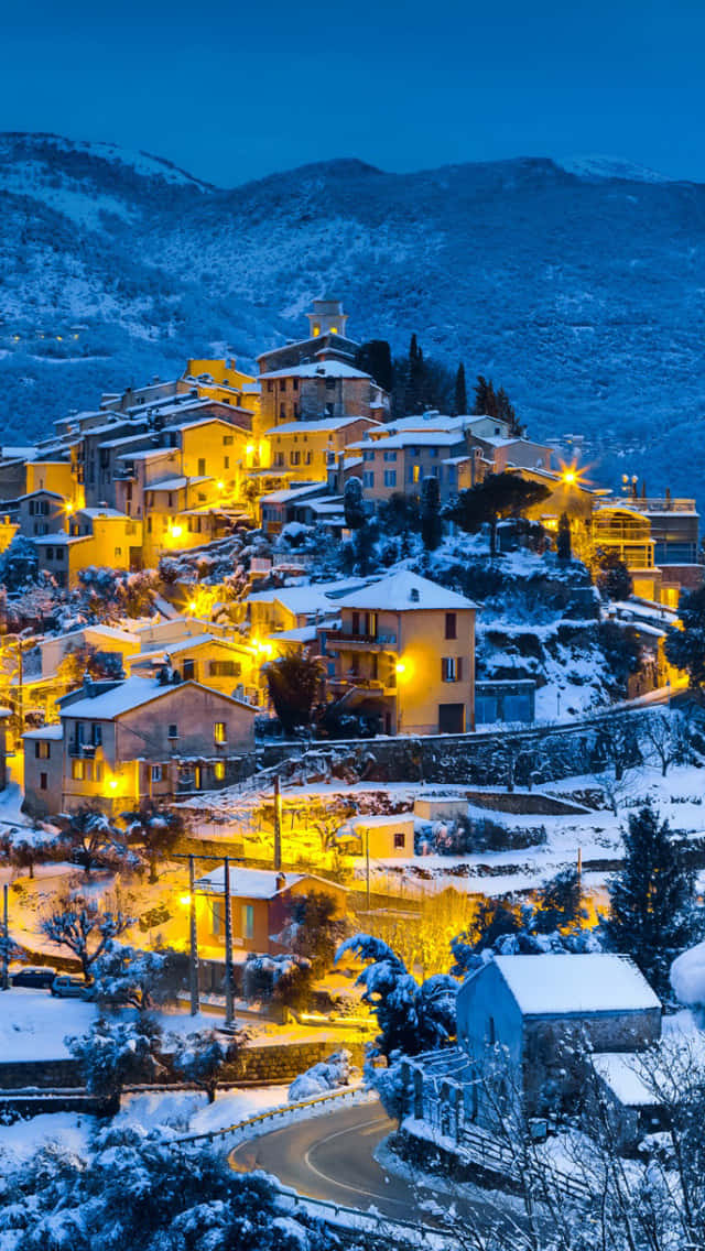 Hill Top Village During Winter Season Wallpaper