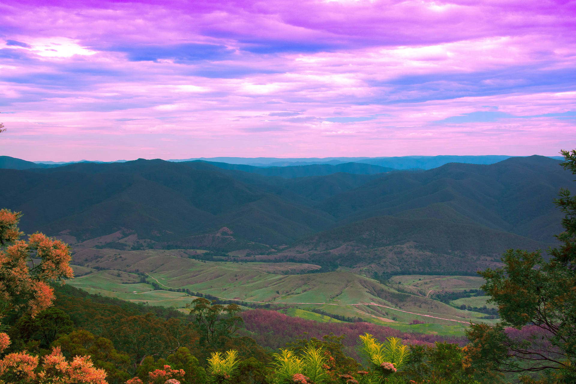 Hill View Purple Sky Wallpaper