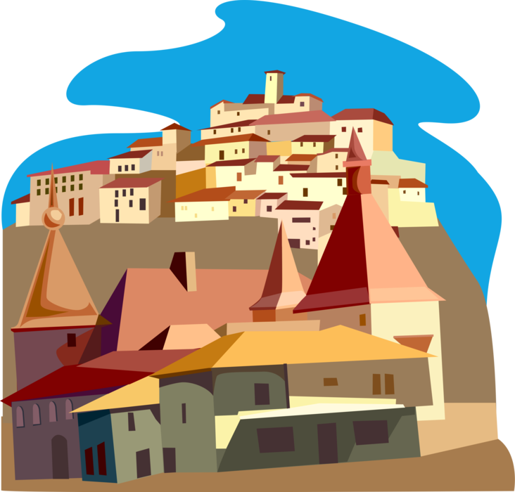 Hilltop_ Village_ Illustration PNG