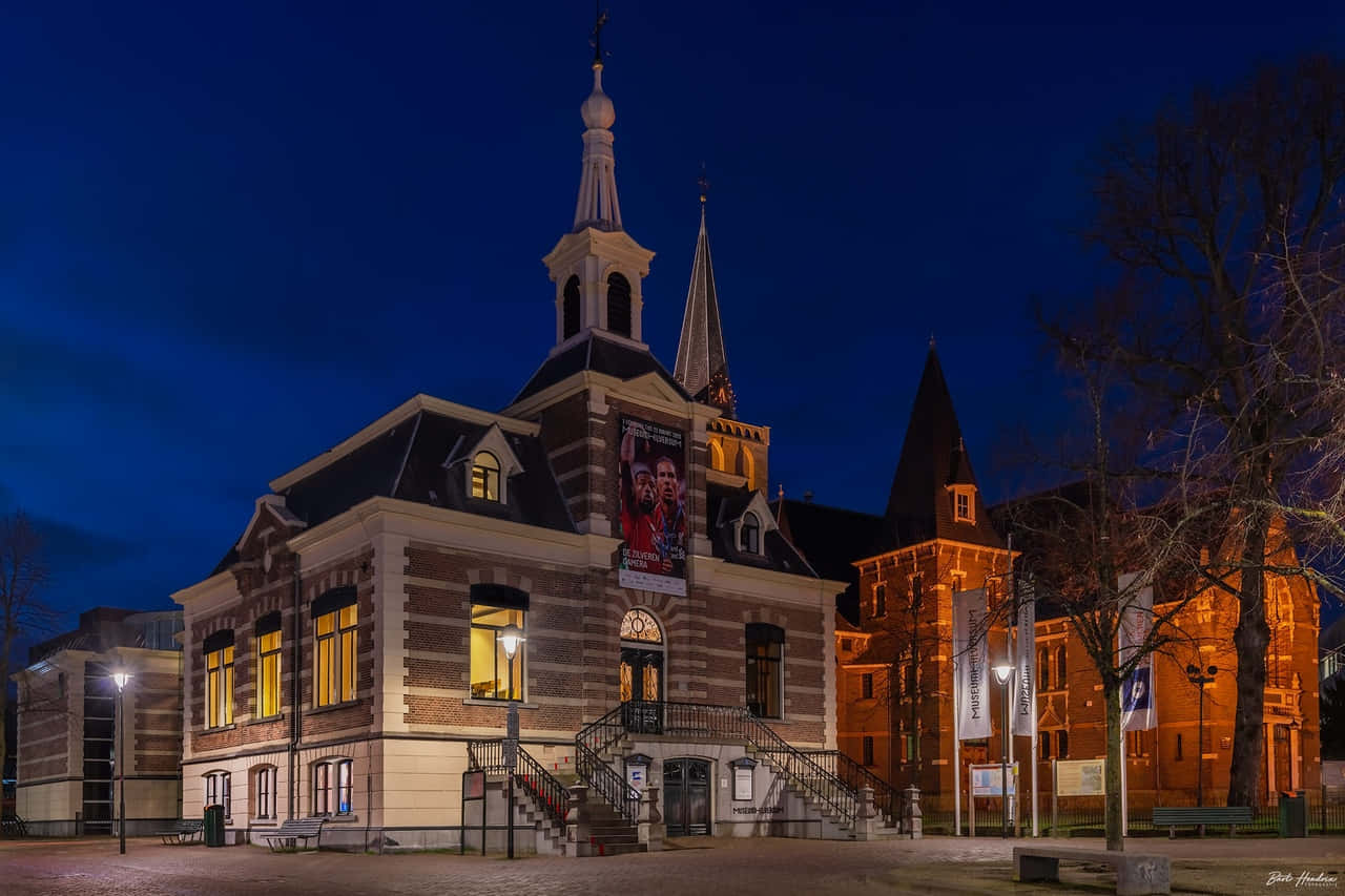 Hilversum City Hall Night View Wallpaper