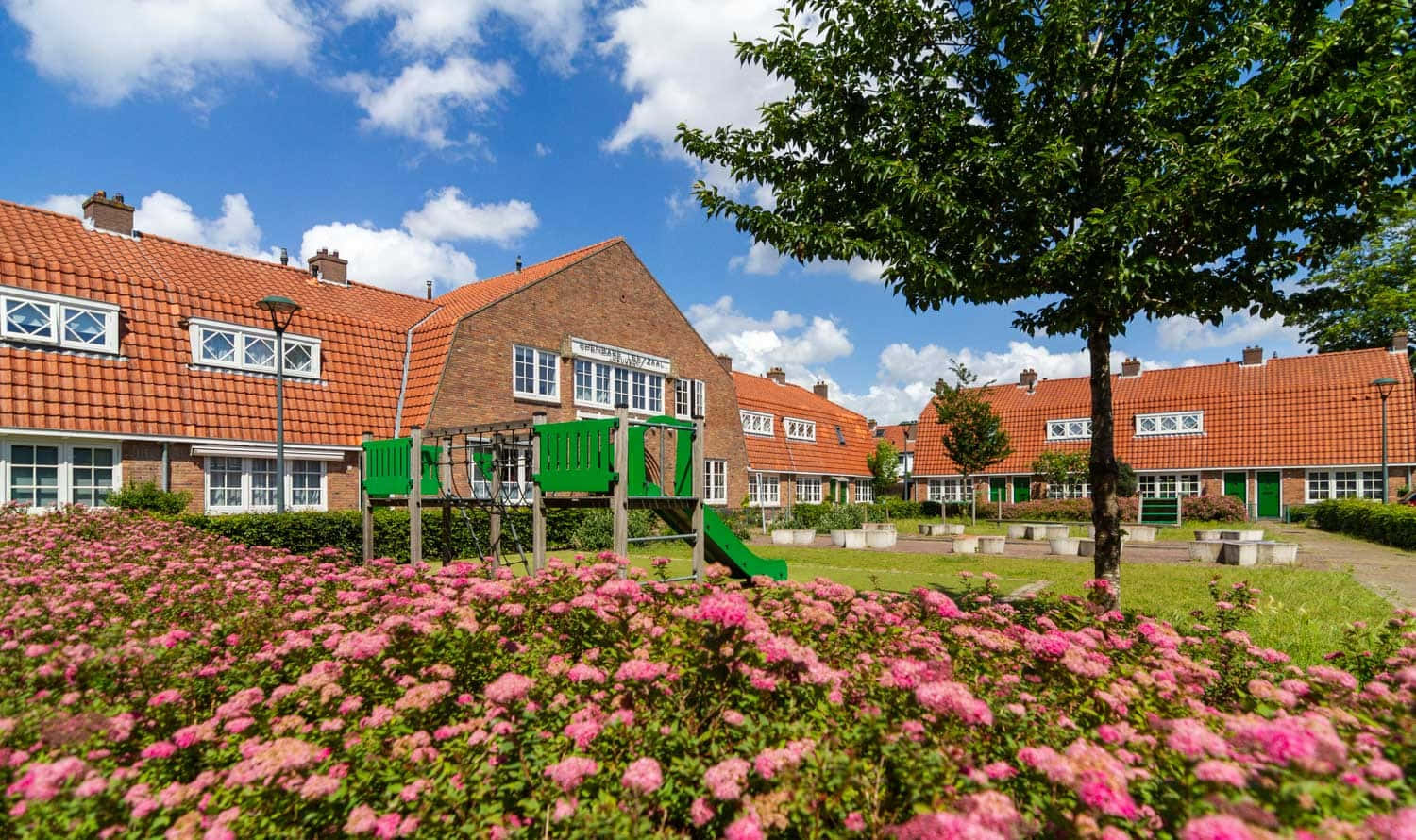 Hilversum Residential Area With Playground Wallpaper