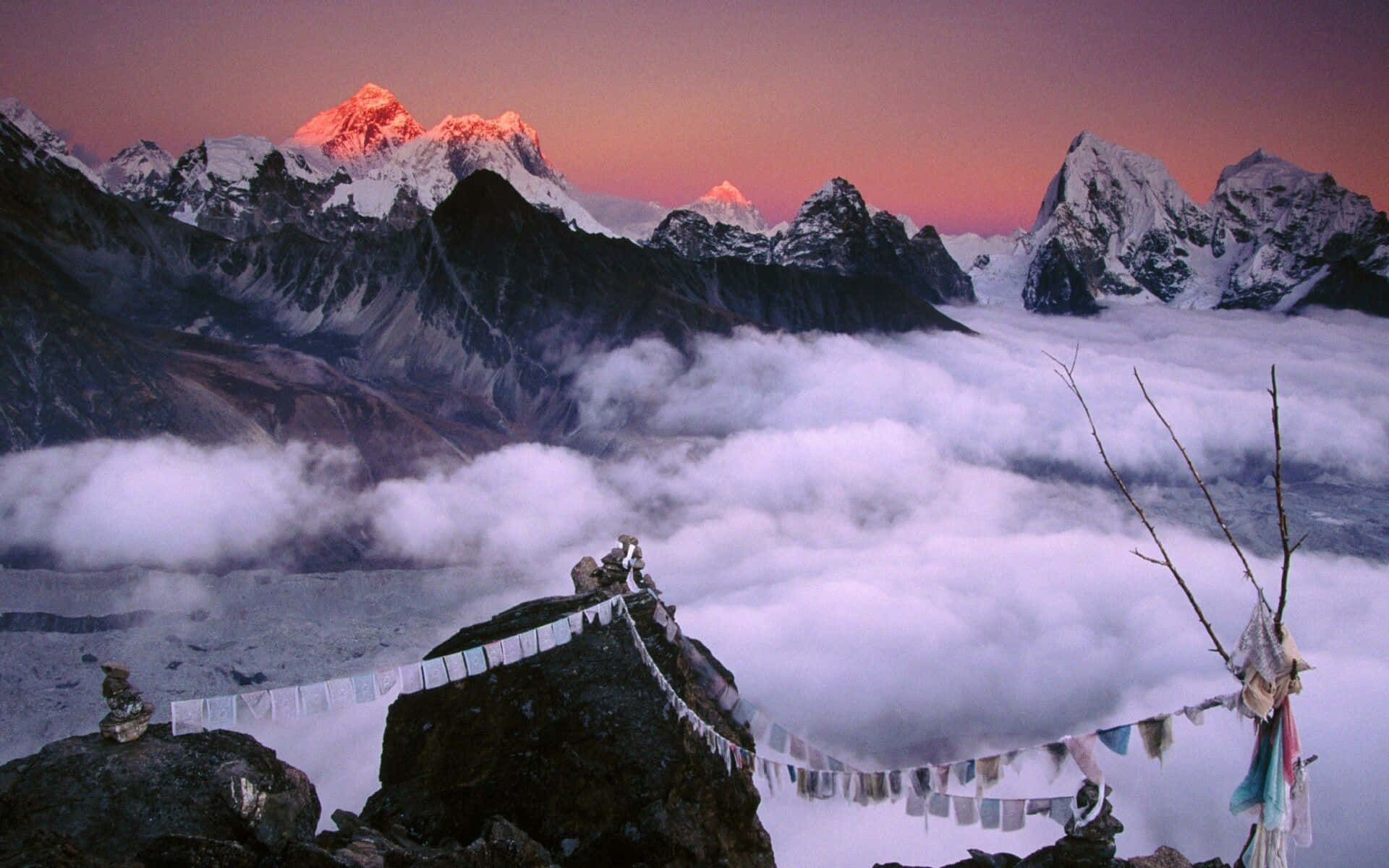 Catching the first light among the majestic Himalayan mountain tops