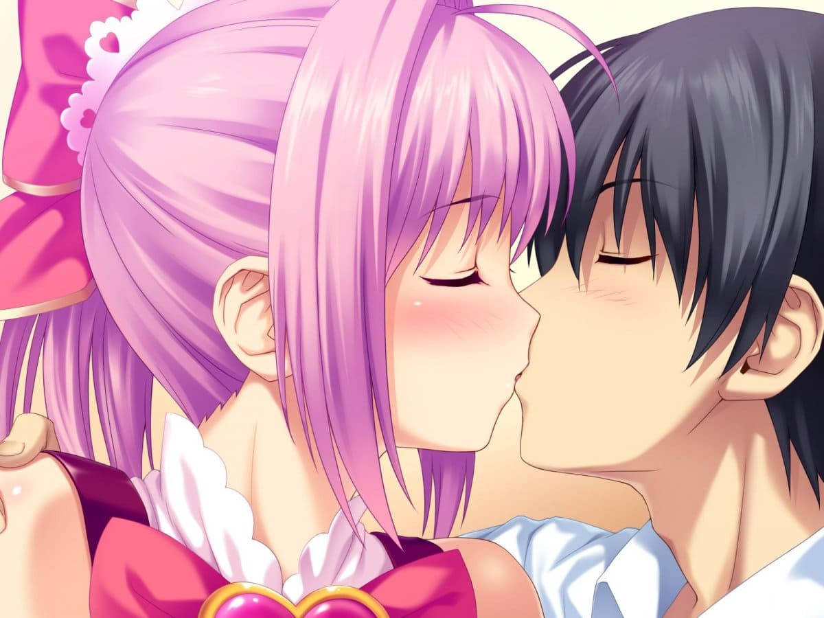Hinata og Kaito anime par kysse væg tapet. Wallpaper