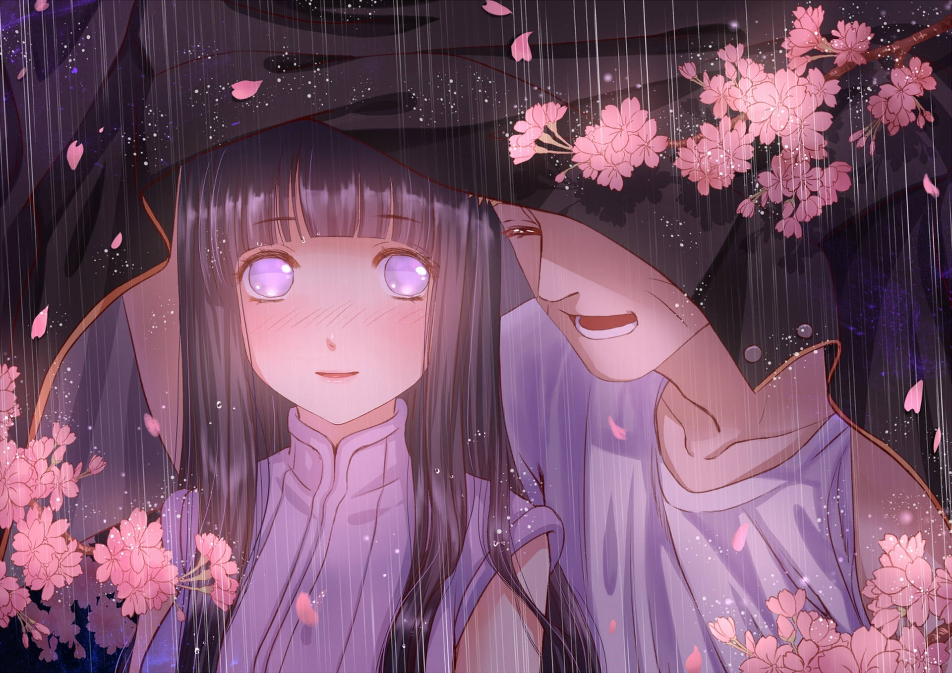 Hinata And Naruto In Rain Wallpaper