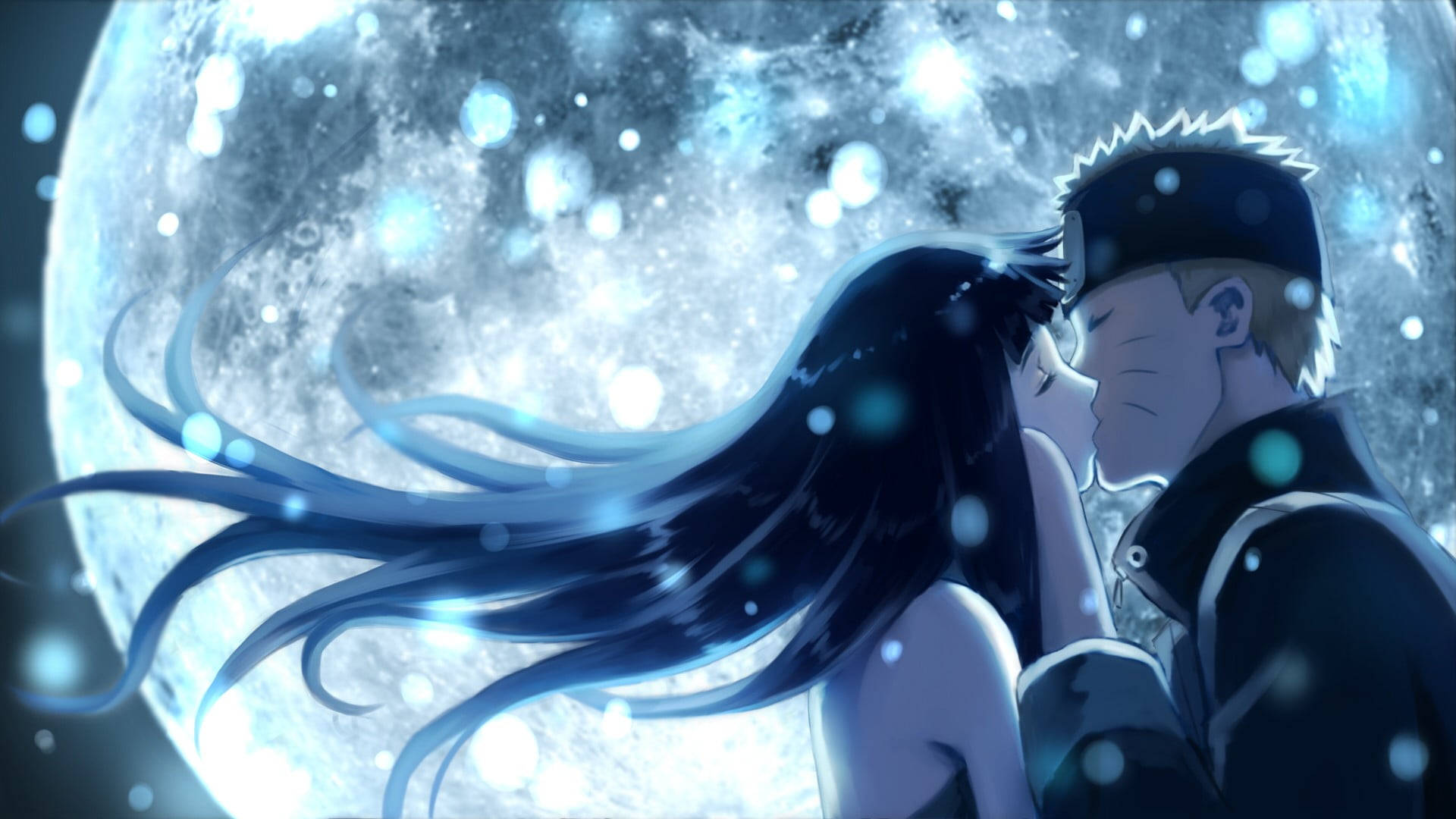 Download Hinata And Naruto Moonlight Anime Couple Kiss Wallpaper |  