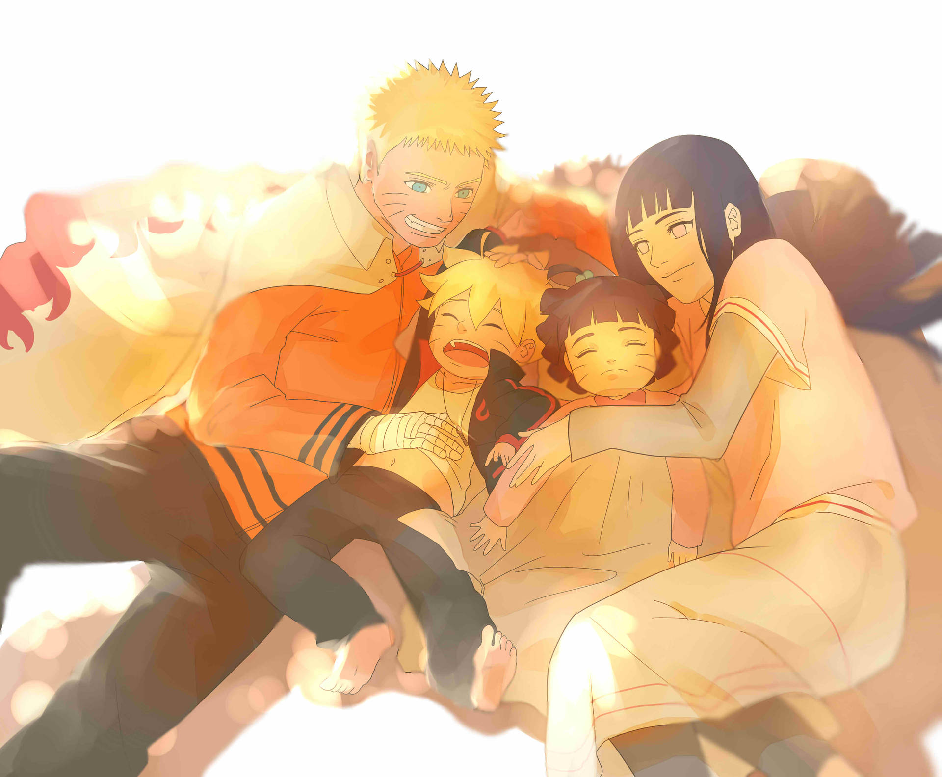 Hinata Cuddling With Family Wallpaper