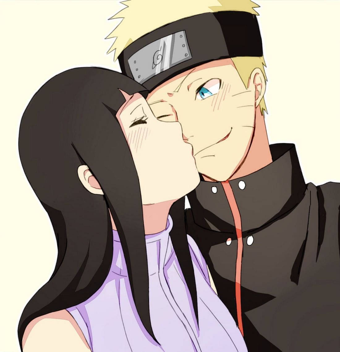 Hinata Giving Naruto An Anime Couple Kiss Wallpaper