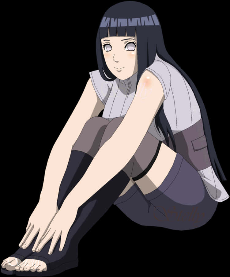 Hinata Hyuga Anime Character Sitting PNG