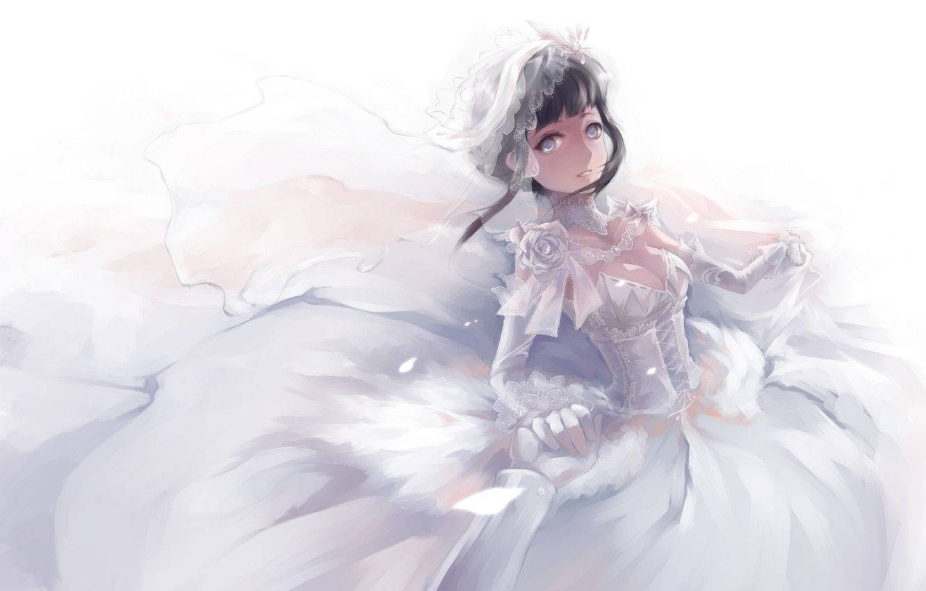 Hinata Hyuga in a Stunning Wedding Dress Wallpaper