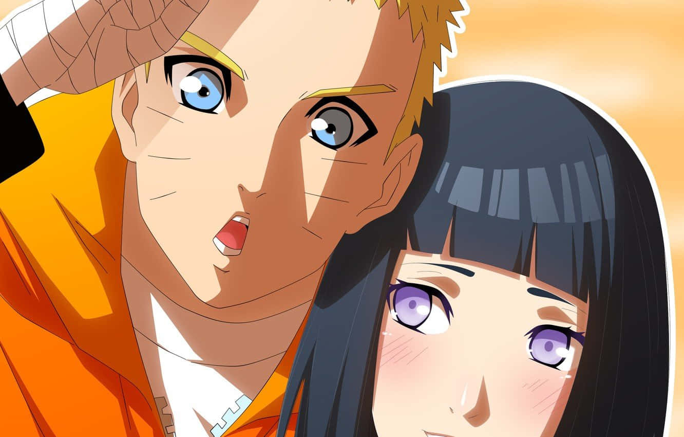 Hinatauzumaki Arrossendo E Guardando Naruto. Sfondo