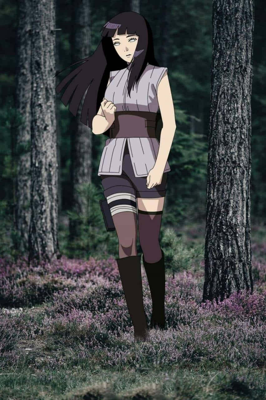 Hinata Uzumaki alene i skoven tapet til din computer eller mobil. Wallpaper