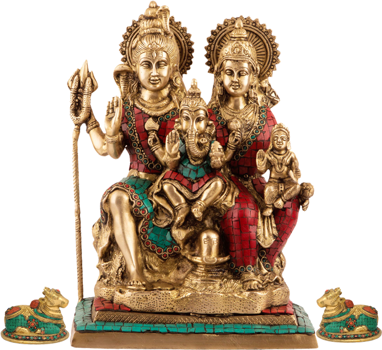 Hindu Deities Ganesh Shiva Parvati Statue PNG