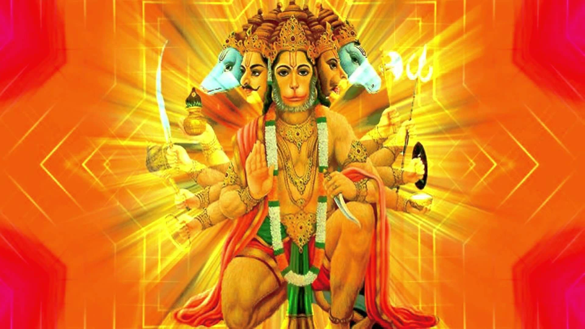 Deidadehindu Panchmukhi Hanuman Com Cinco Faces. Papel de Parede