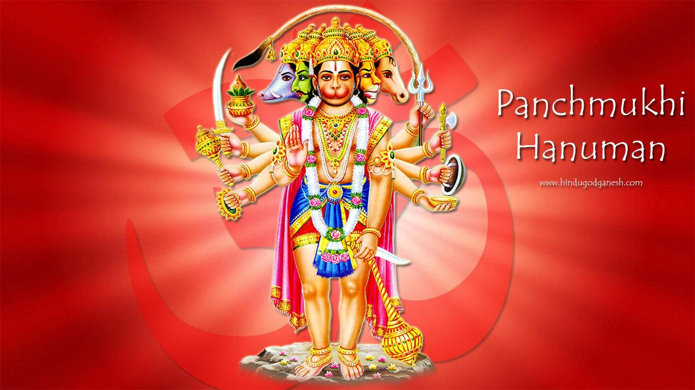 Hindu Deity Panchmukhi Hanuman In Aesthetic Red
