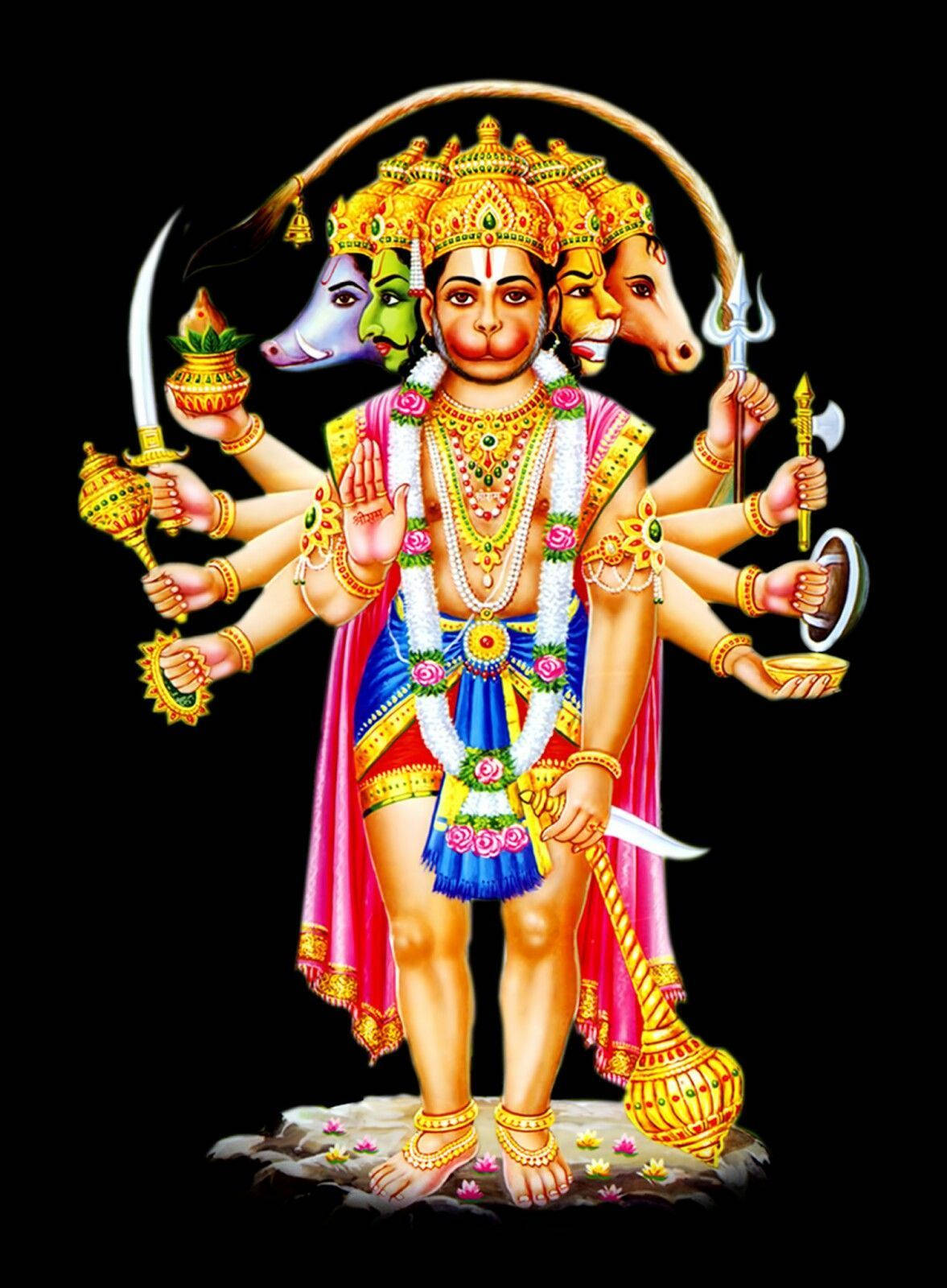 Hindu Deity Panchmukhi Hanuman In Black