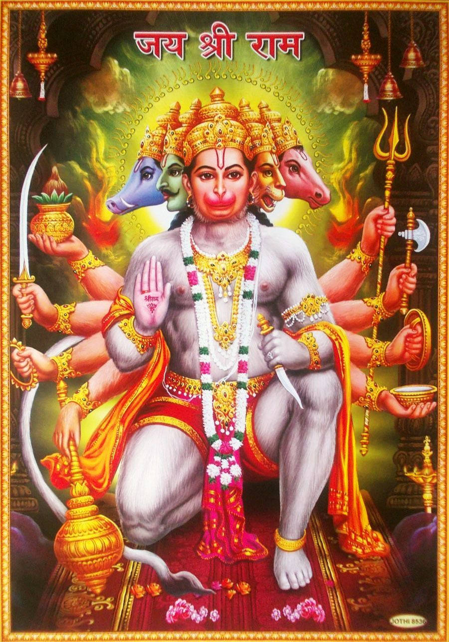 Download Hindu Deity Panchmukhi Hanuman Portrait Wallpaper 