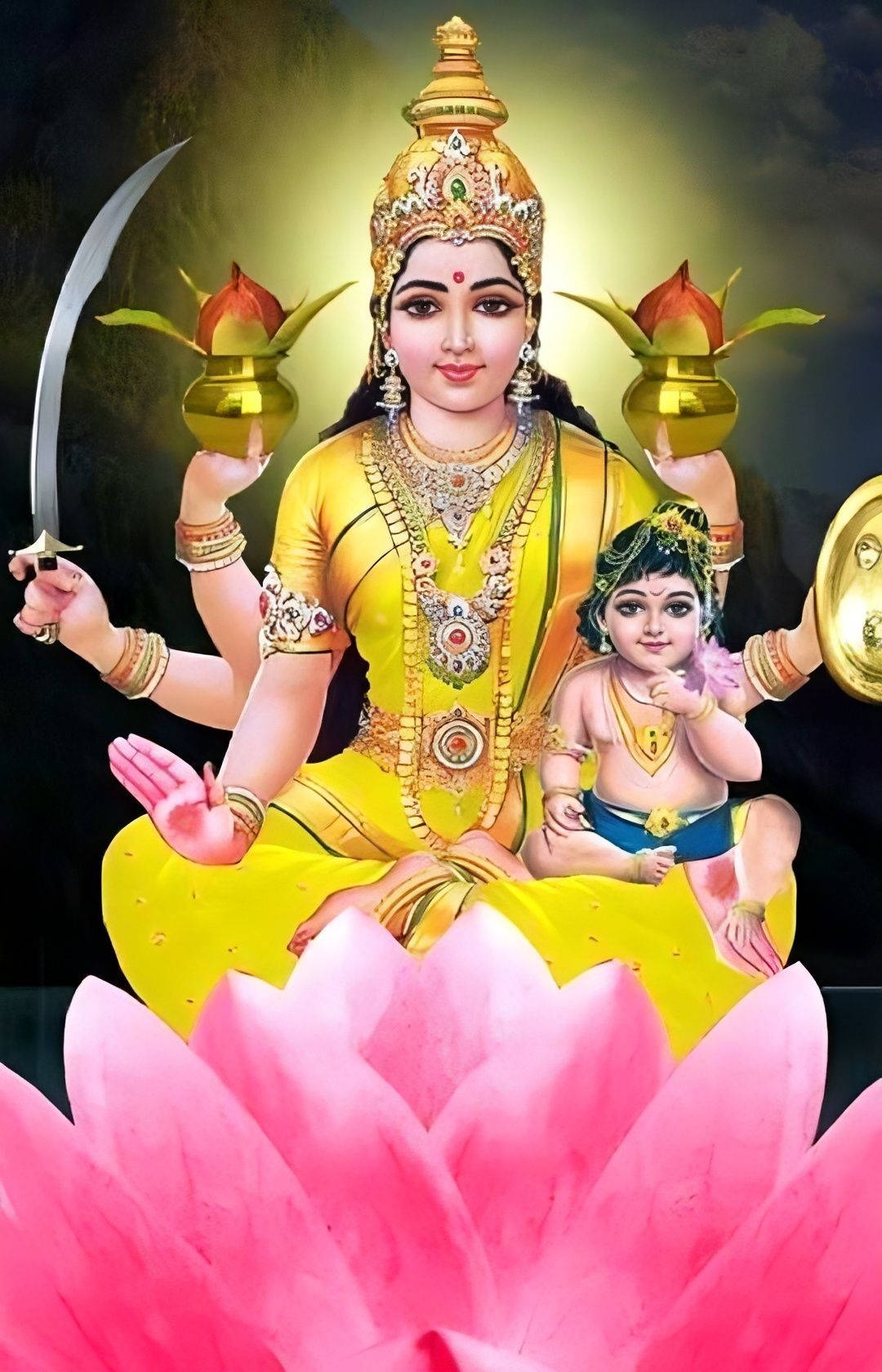 Denhinduiska Gudinnan Santana Ashta Lakshmi. Wallpaper