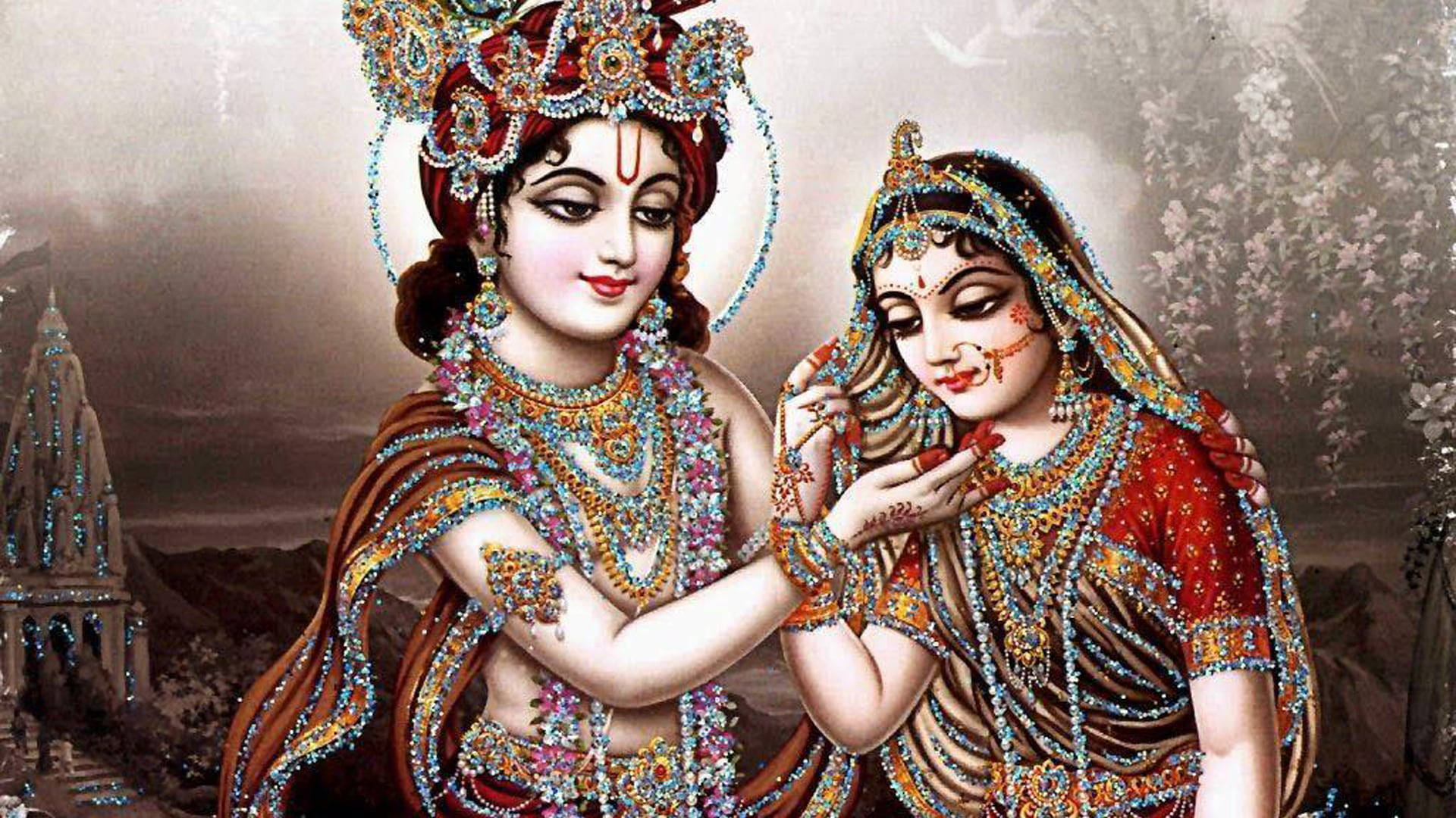 Hindu God Krishna Admiring Radha Wallpaper