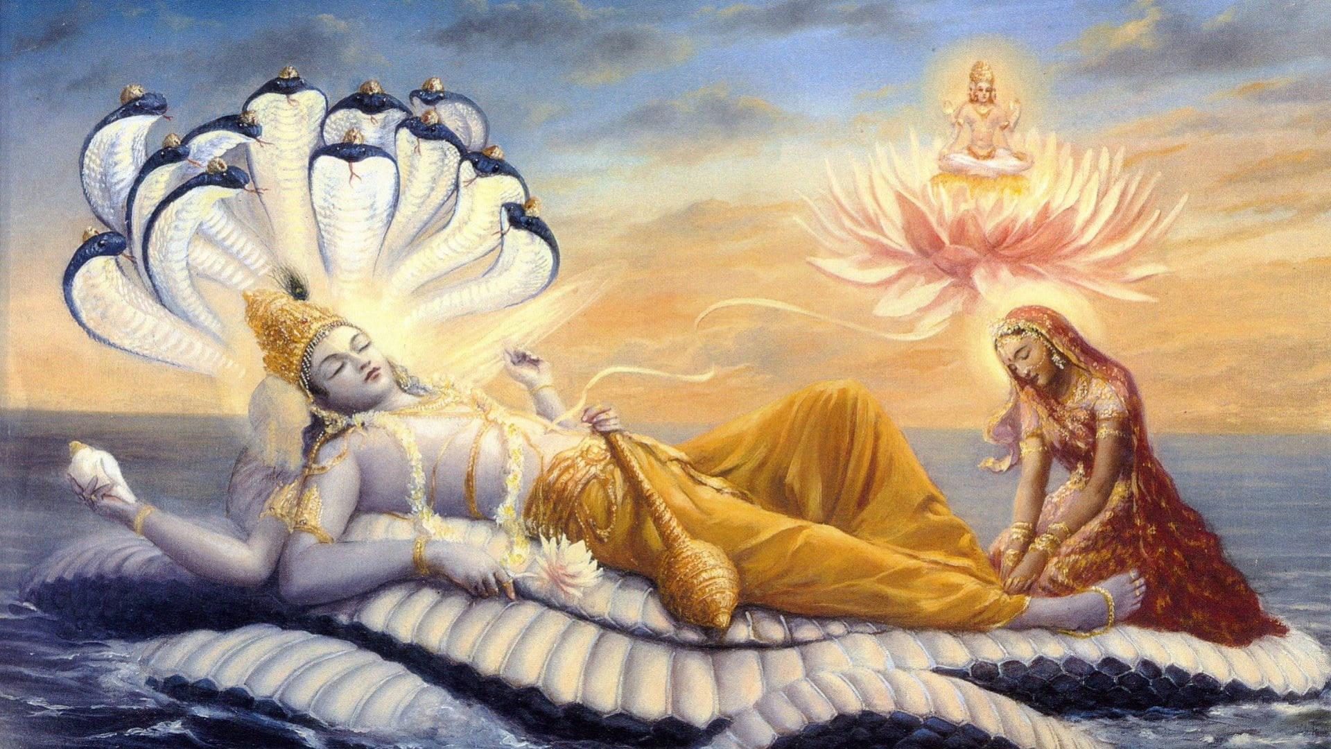 Hindu God Krishna Sea Lotus Wallpaper