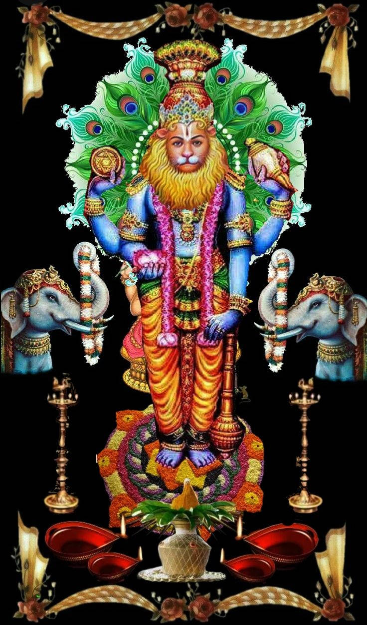 Hindu God Narasimha Elephants Wallpaper