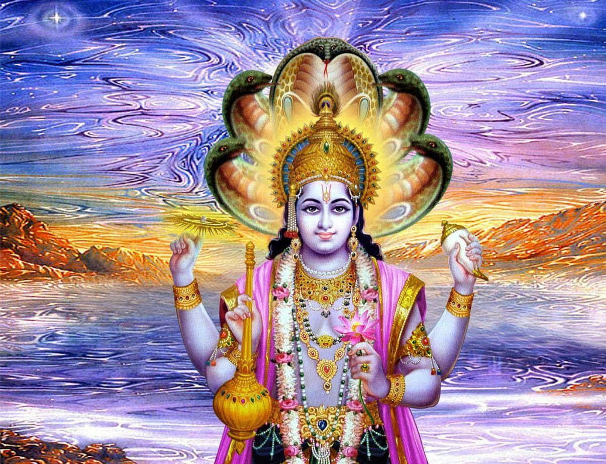 Purple Hindu God Vishnu Picture