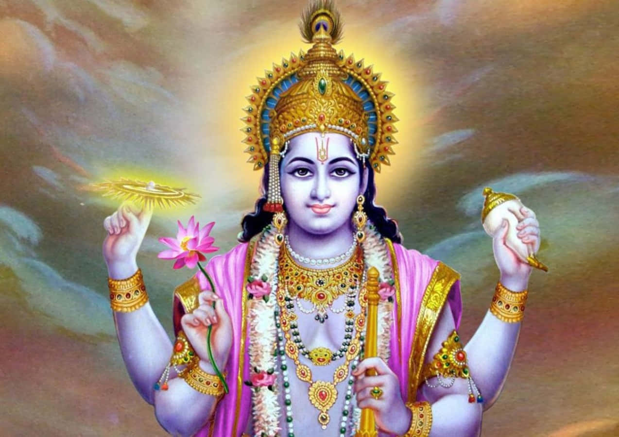 Färggladabilder På Hinduiska Guden Vishnu.
