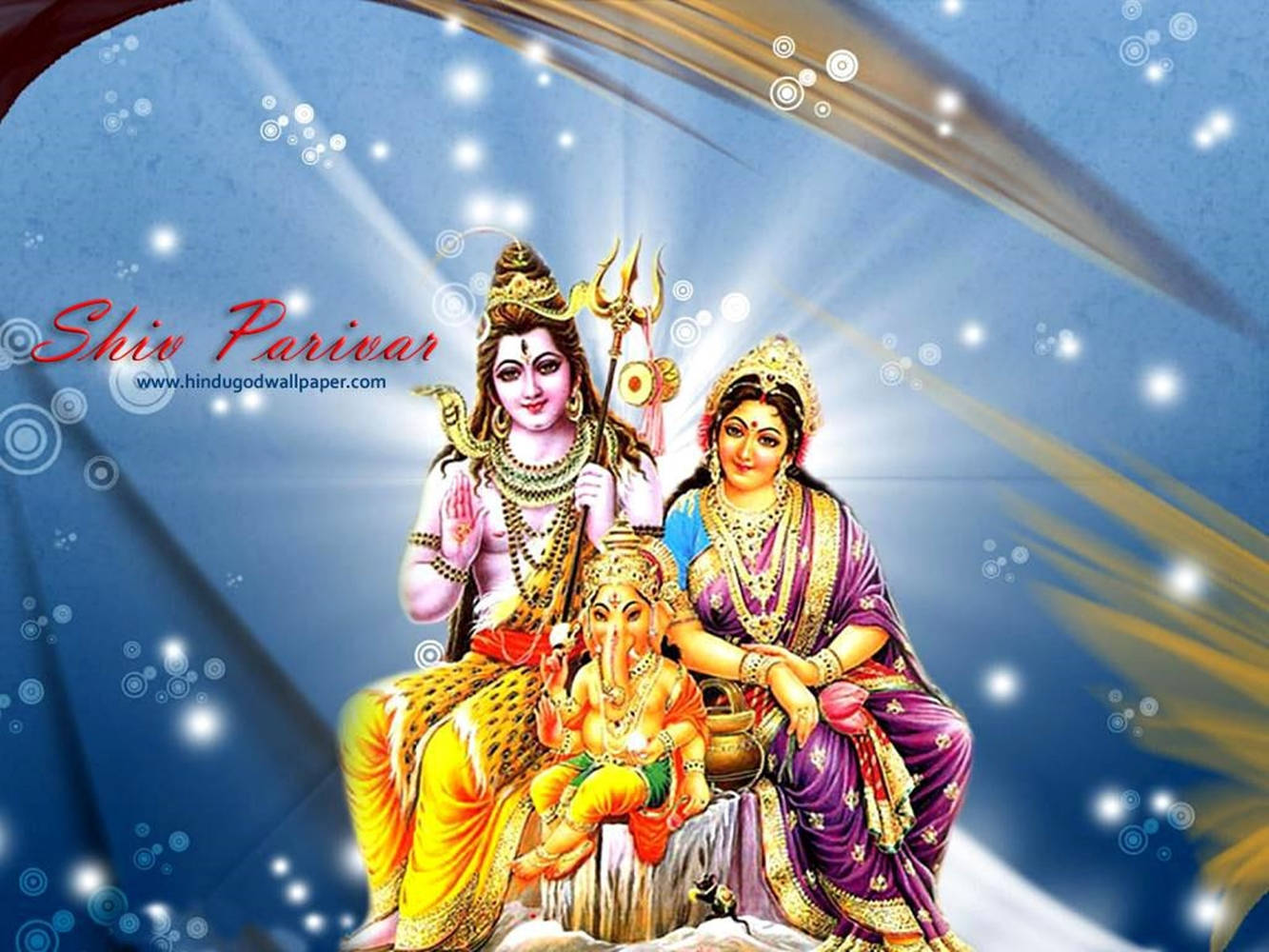 Download Hindu God Shiva Parvati Ganesha Blue Backdrop Wallpaper |  