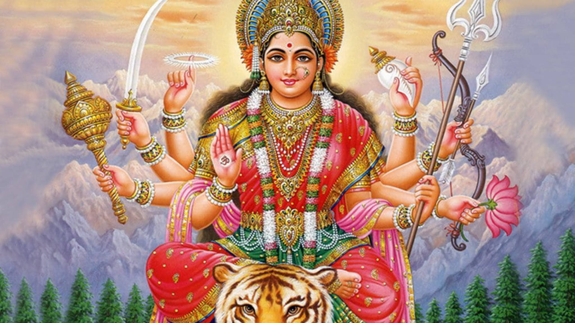 Ladea Induista Durga E Una Tigre Sfondo