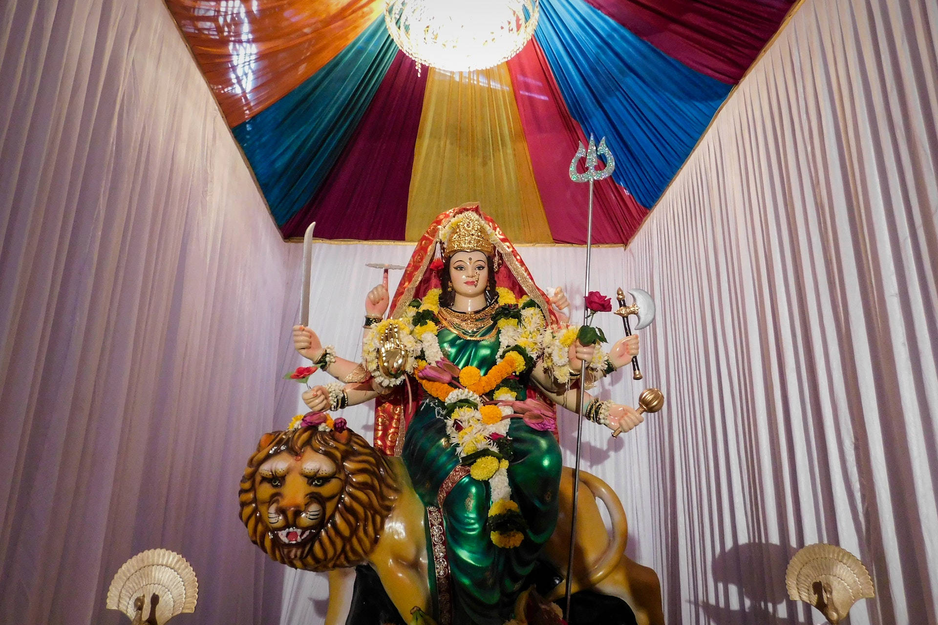 Hindu Goddess Durga Colored Curtains Wallpaper