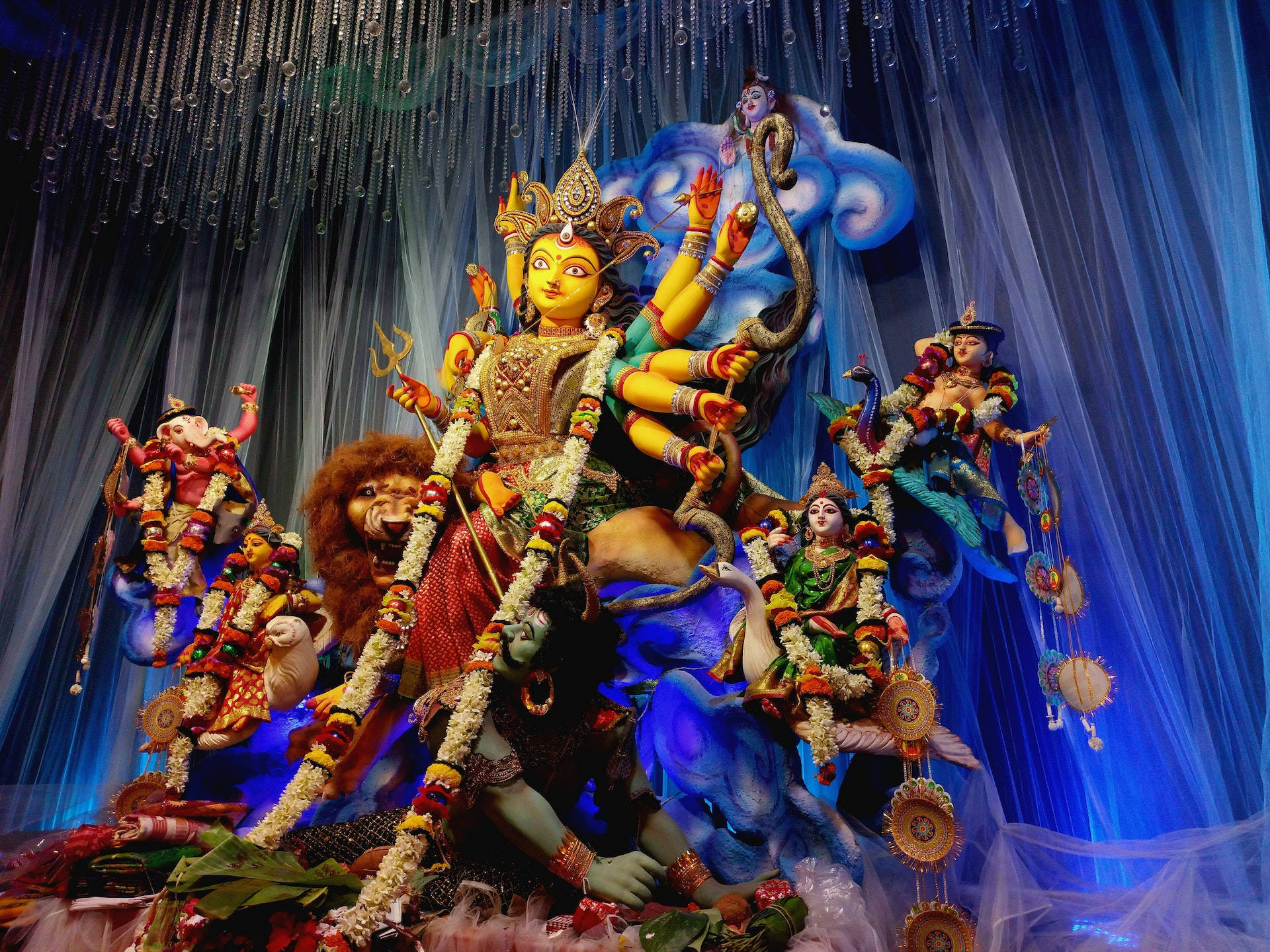Hindu Goddess Durga Decorated Wallpaper