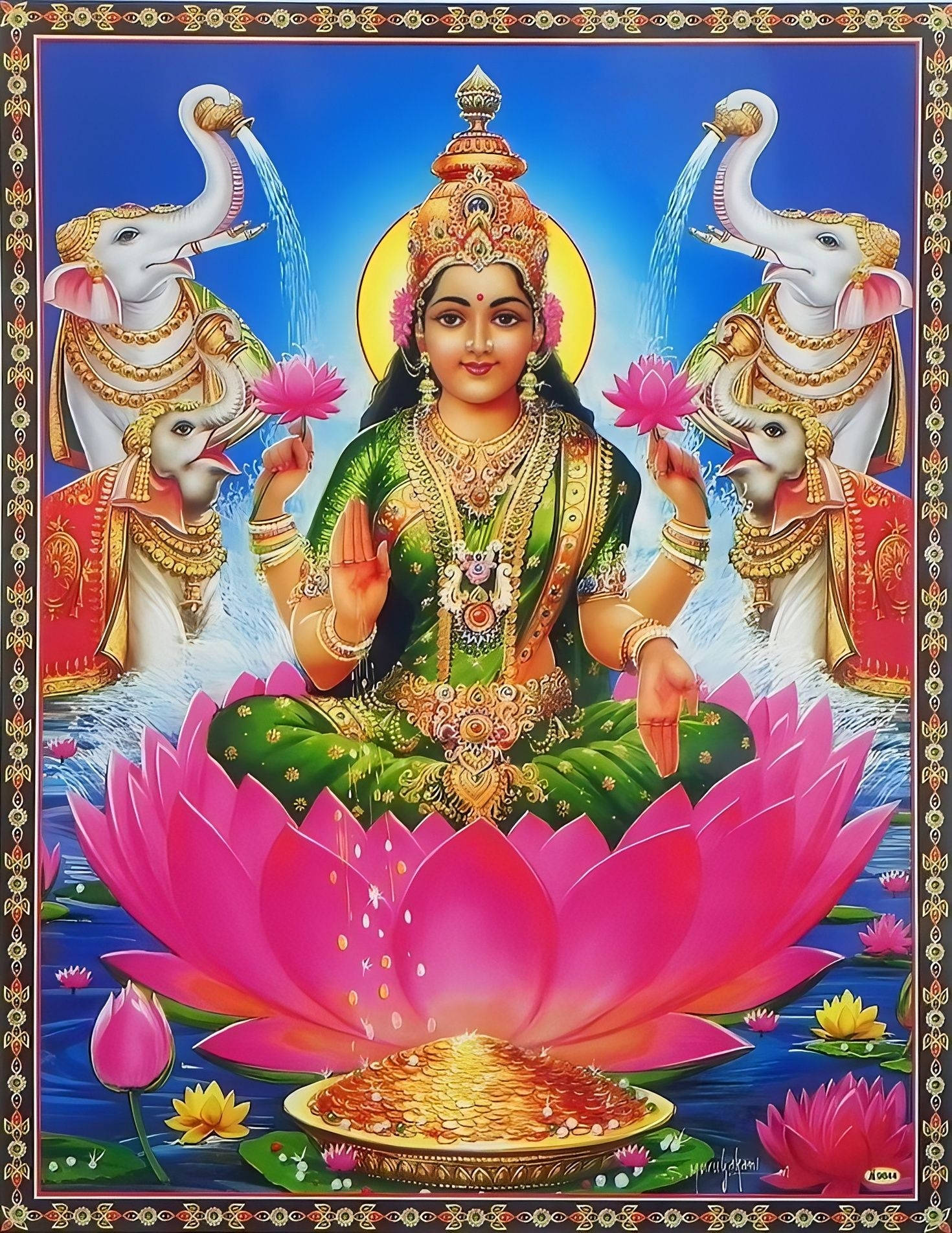 Gaja Ashta Lakshmi strålenede tapet af hinduens gudinde. Wallpaper