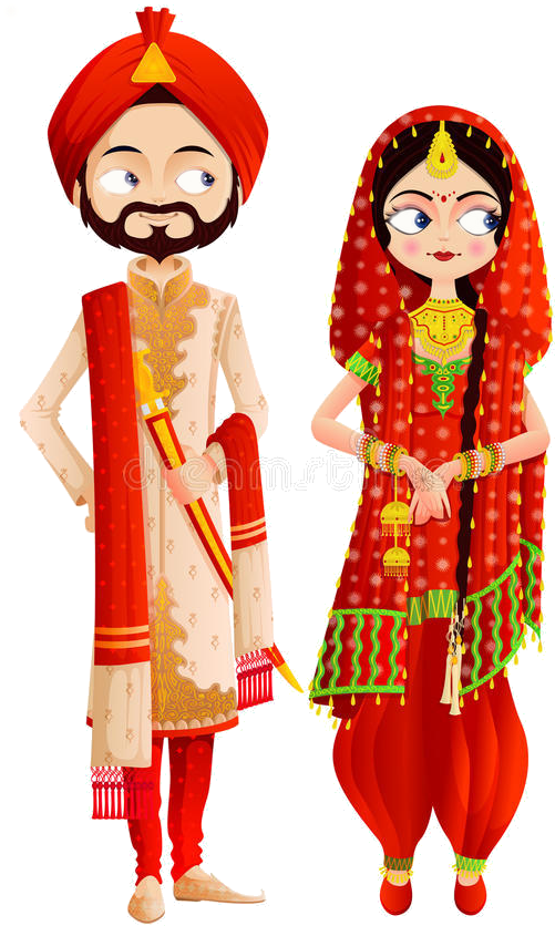 Hindu Wedding Couple Cartoon PNG