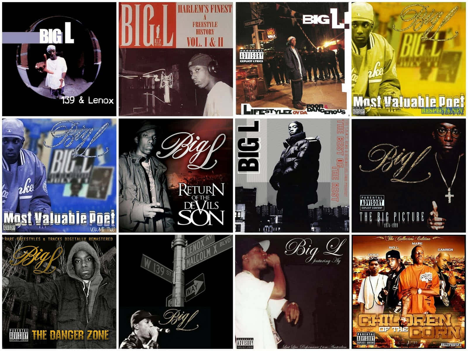 En collage af forskellige hip hop albummer Wallpaper