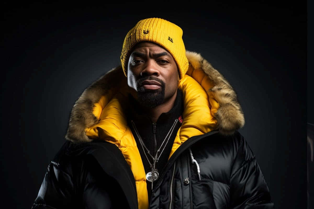 Hip Hop_ Artist_in_ Yellow_ Beanie_and_ Black_ Jacket Wallpaper