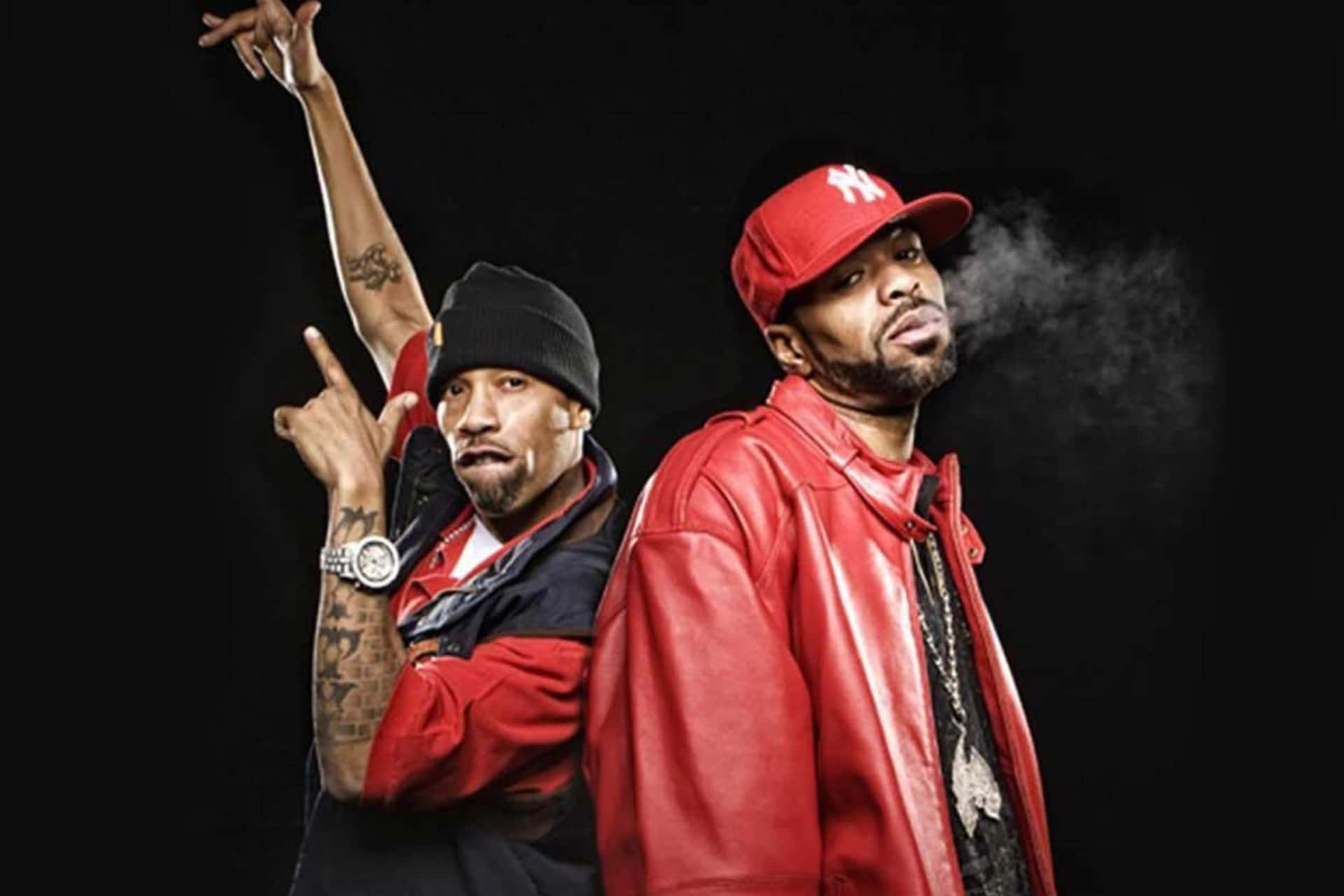 Hip Hop Duo Pose_ Red Leather Jacket Wallpaper