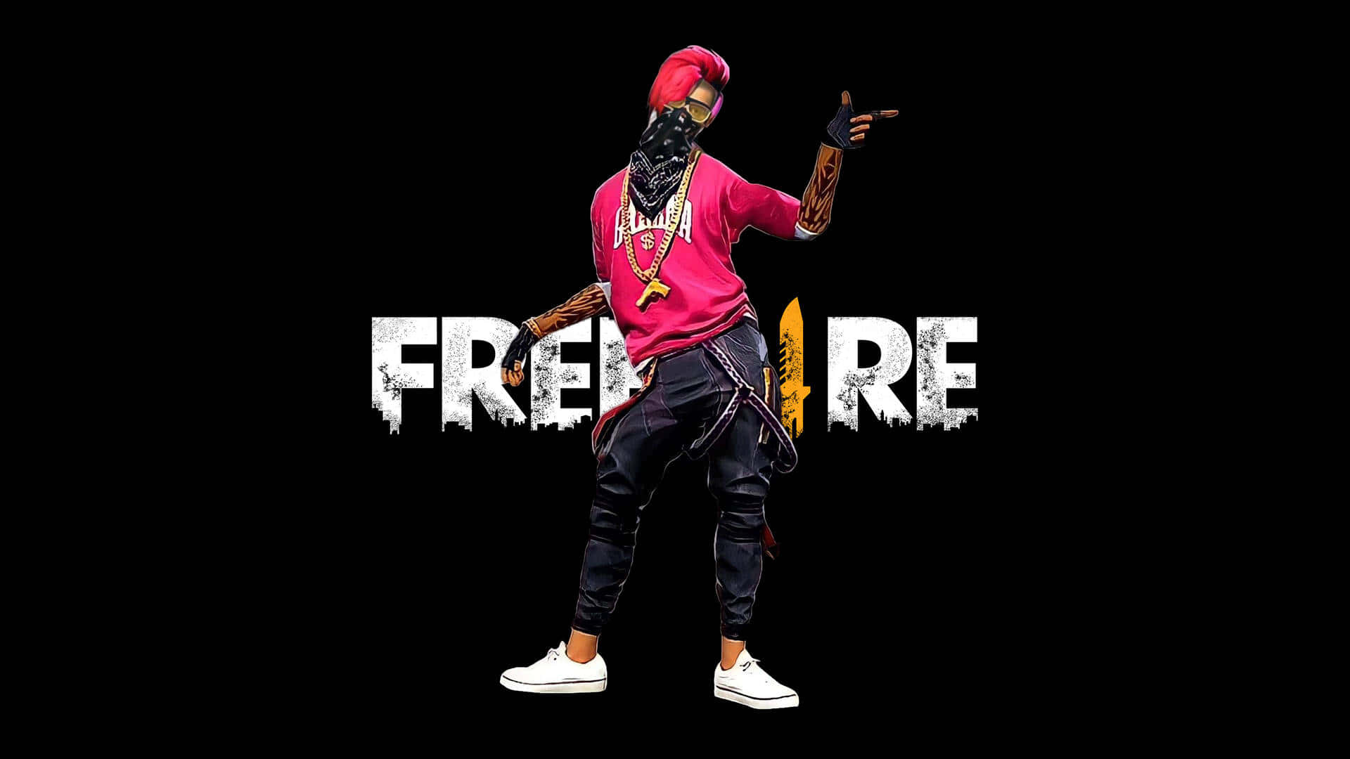 A Man In A Tan Shirt With The Word Freefire On It Wallpaper