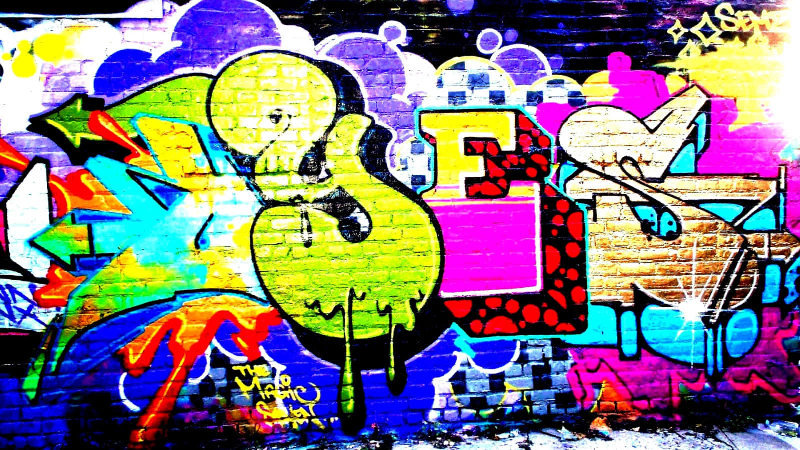 Uncolorido Graffiti De Hip Hop Adorna Esta Pared Fondo de pantalla