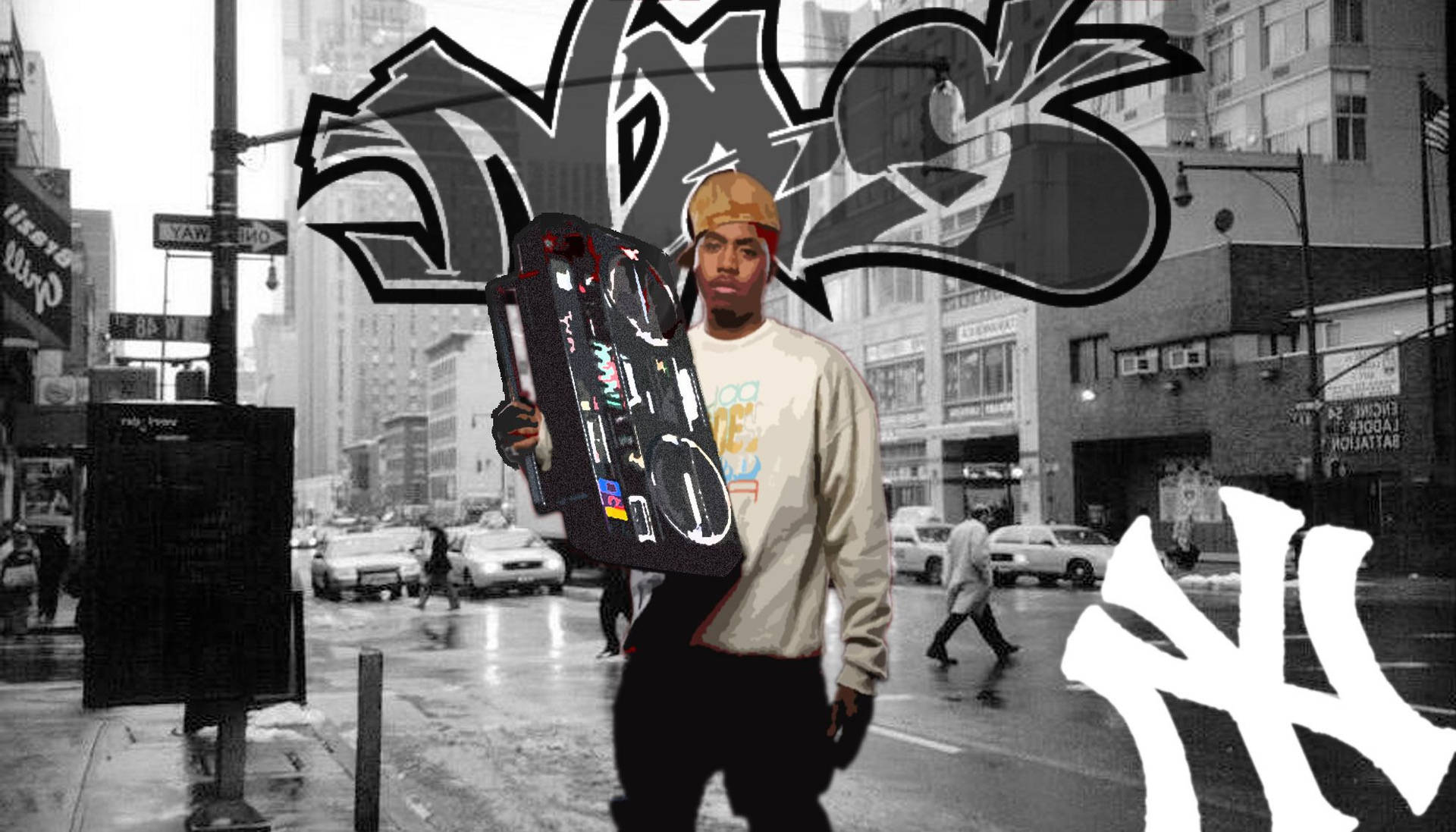 Legendariodel Hip-hop Nas En Graffiti Para Escritorio. Fondo de pantalla