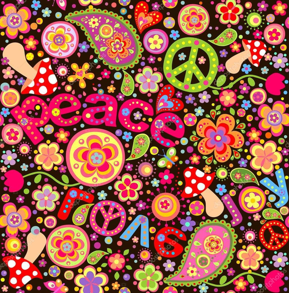 Peace And Love - Psychedelic Flower Pattern Wallpaper
