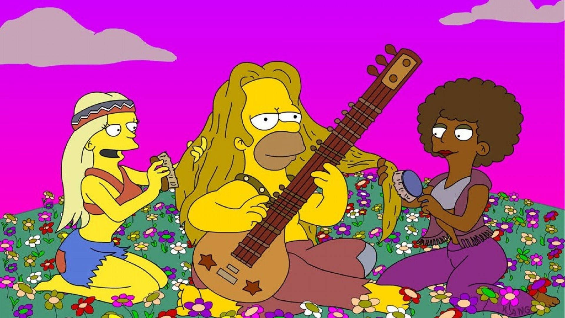 Portátilcon Estética Hippie De Los Simpsons Fondo de pantalla