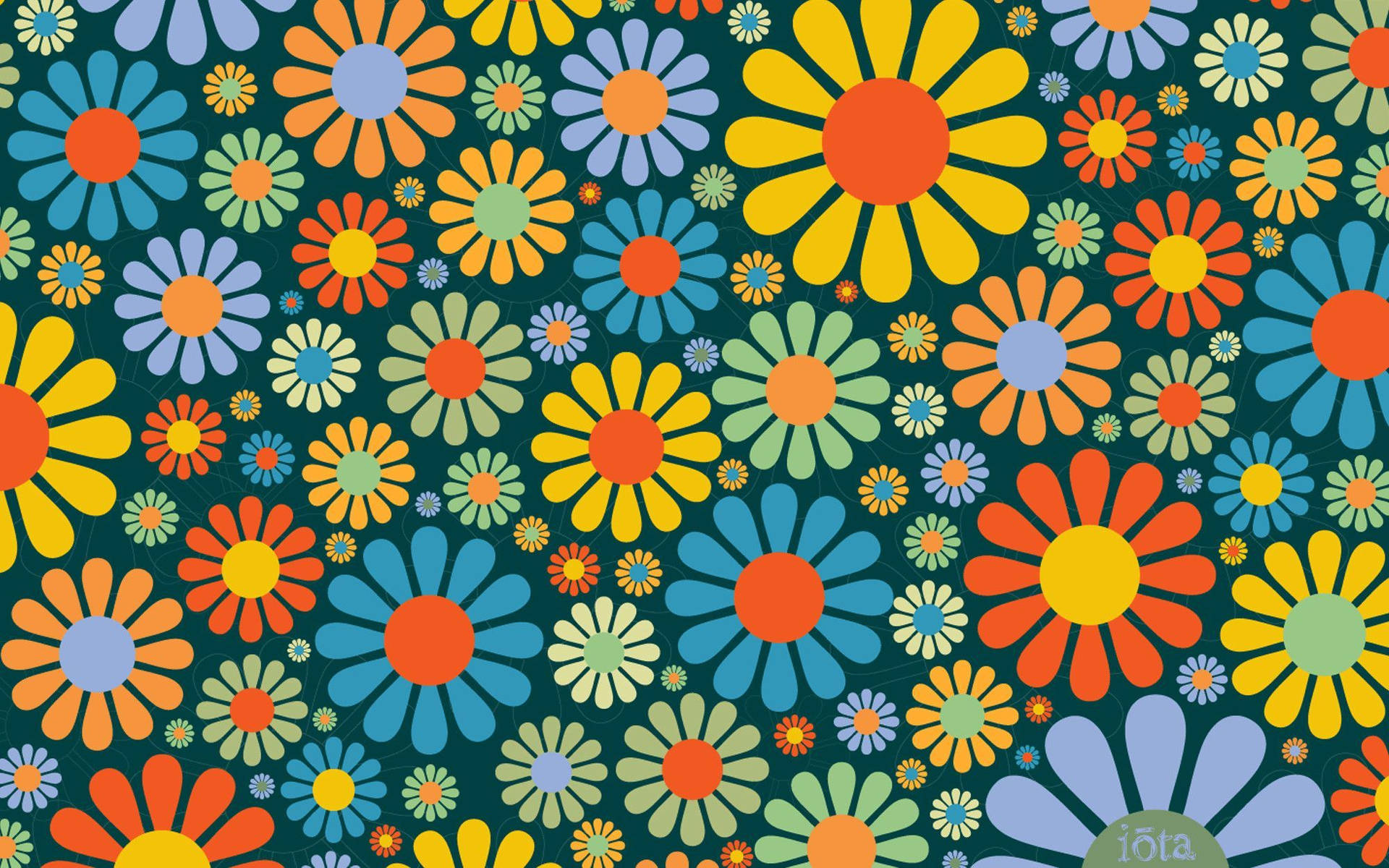 A Colorful Flower Pattern On A Dark Background Wallpaper
