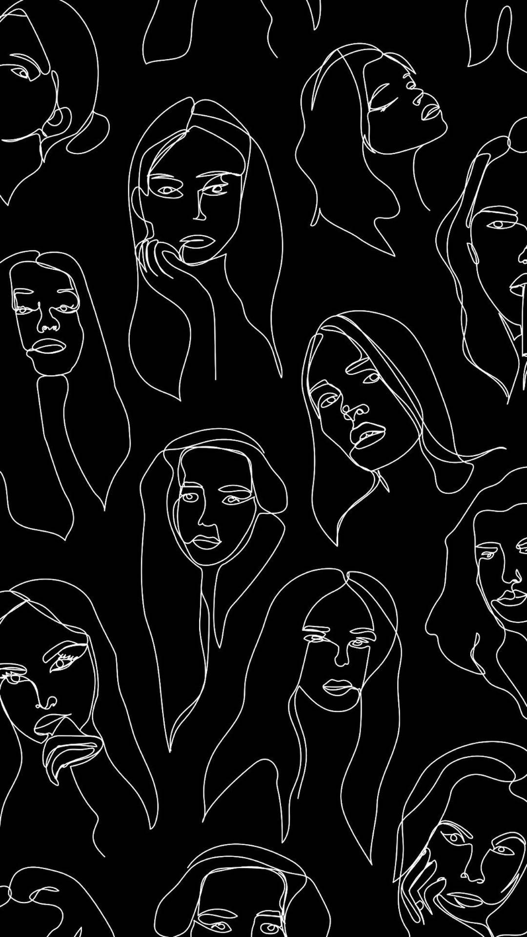 Et sort og hvidt mønster af kvinders ansigter. Wallpaper
