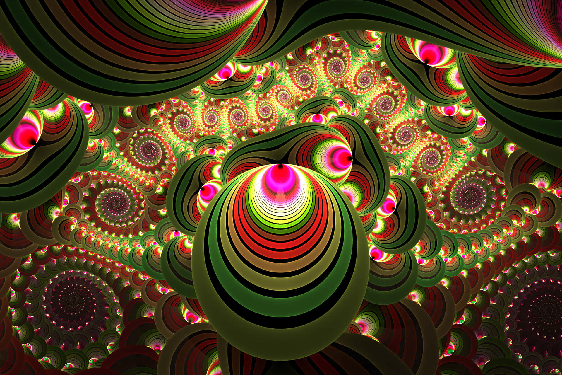 A Colorful Fractal Art Design With A Red And Green Background