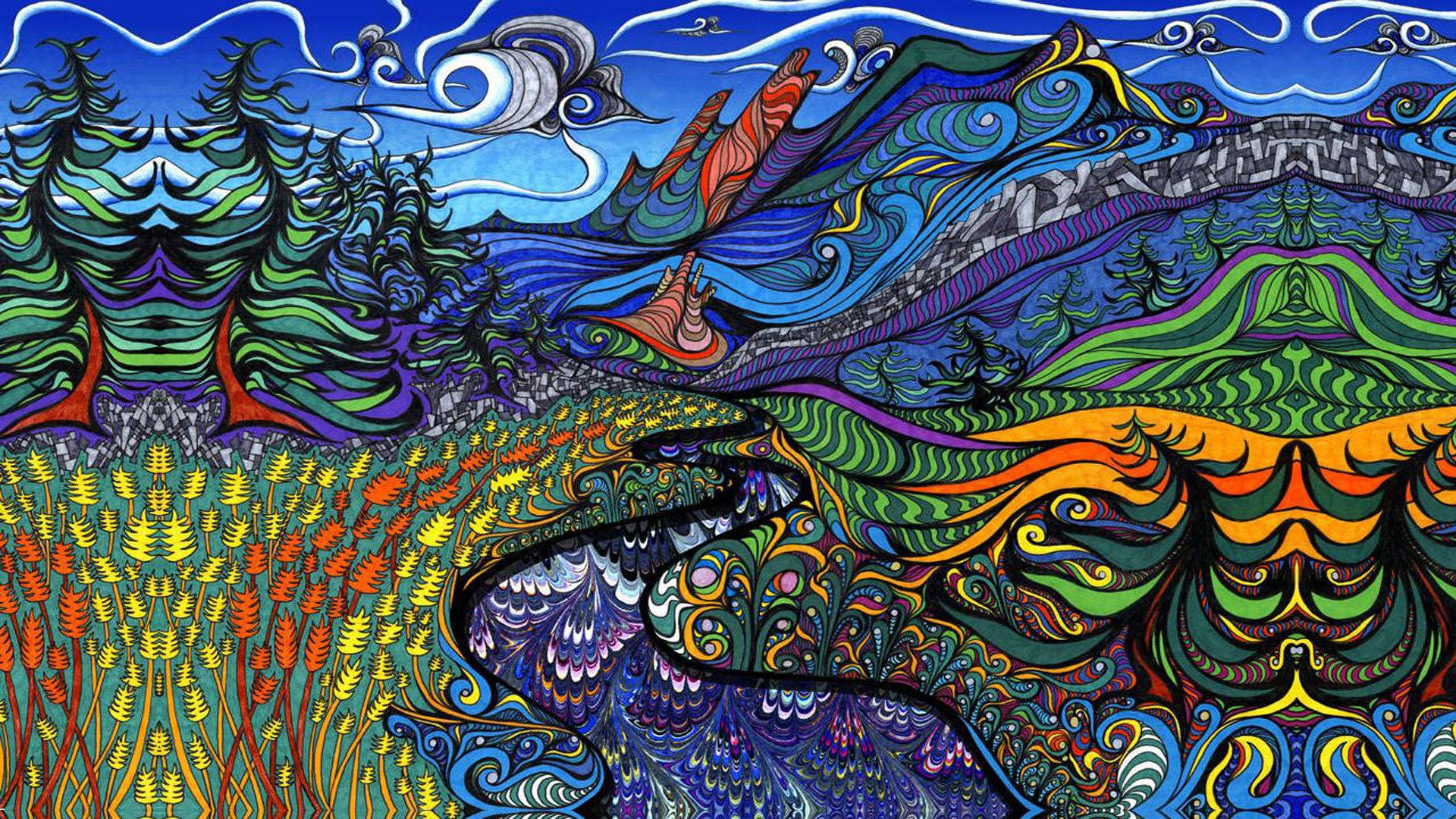 Hippie Colour Pattern Landscape Illustration Wallpaper